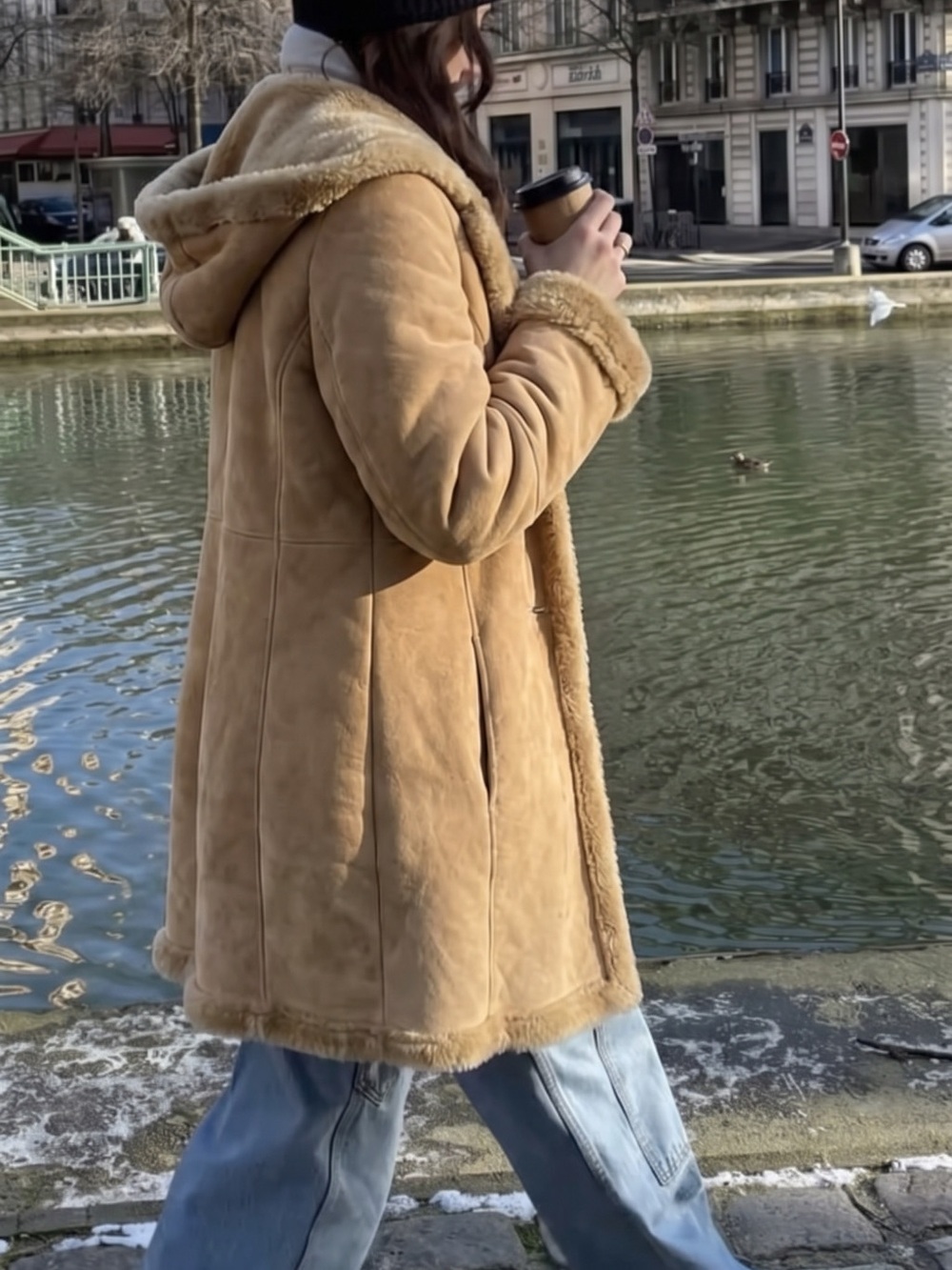 Tan Shearling hooded coat